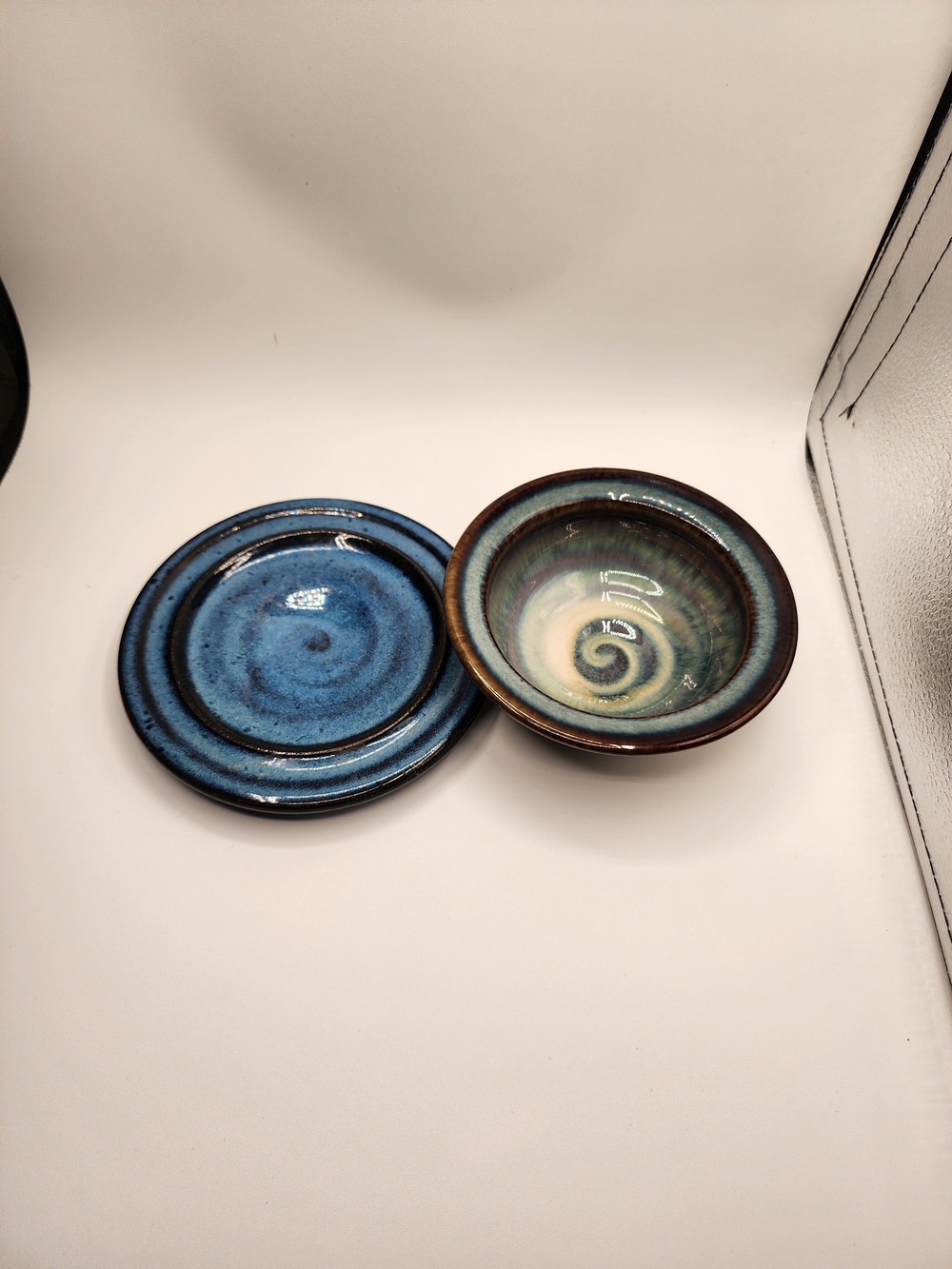 Handmade Ceramic Blue Swirl Decorative Bowl and Plate Set